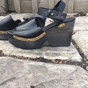 Free People wooden peep toe clogs